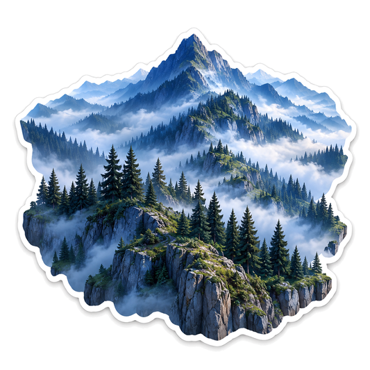 Blue Pine Mountain Ridges Wrapped in Fog Vinyl Decal Stickers