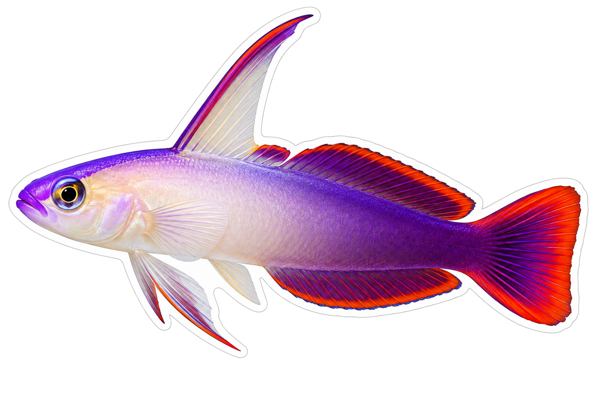 Purple Firefish with Tall Fin and Red Tail Vinyl Decal Stickers