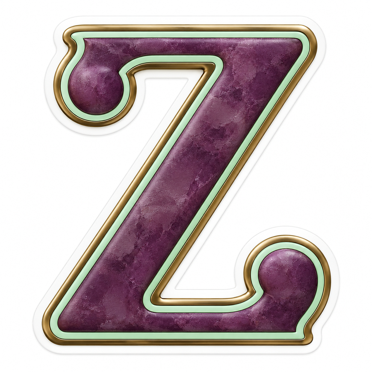Plum Mottled Mint Gold Trim Letter Z Vinyl Decal Stickers