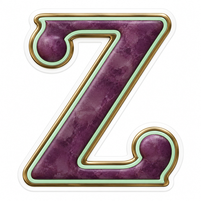 Plum Mottled Mint Gold Trim Letter Z Vinyl Decal Stickers