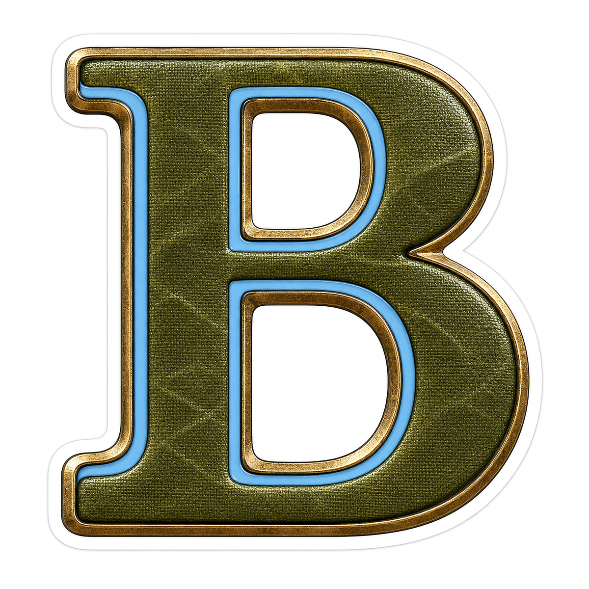 Olive Canvas Letter B with Blue Inlay Art Vinyl Decal Stickers