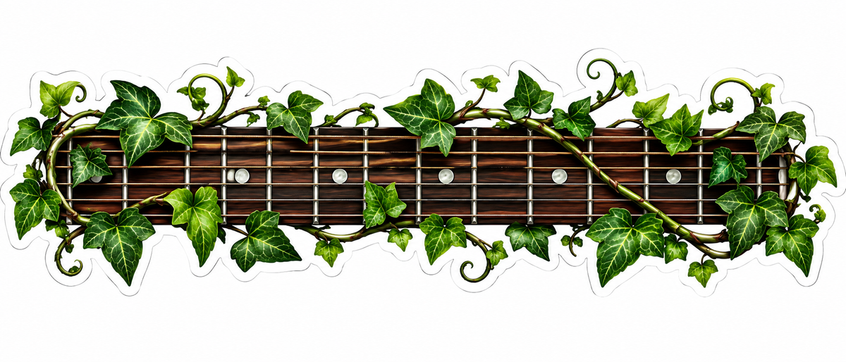 Brown Guitar Fretboard Wrapped in Green Ivy Vinyl Decal Stickers