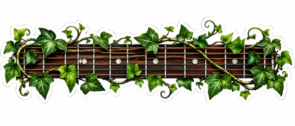 Brown Guitar Fretboard Wrapped in Green Ivy Vinyl Decal Stickers