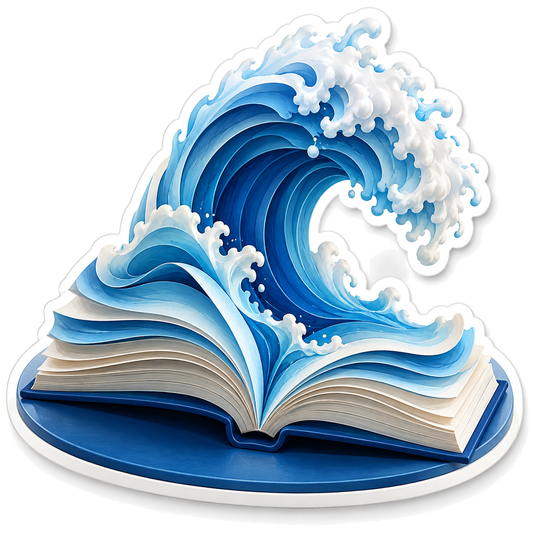 Blue Ocean Wave Rising From Open Book Art Vinyl Decal Stickers