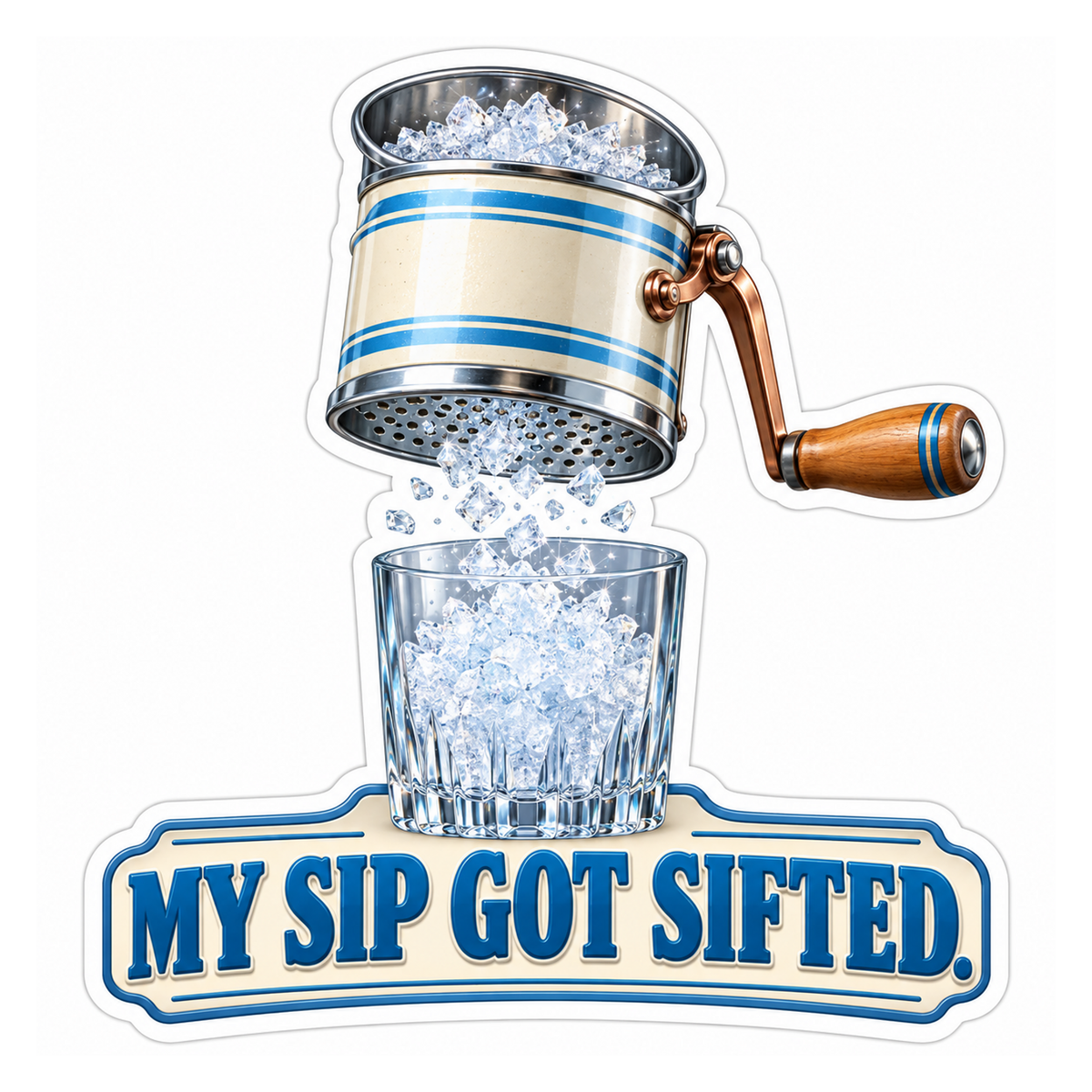 Hand Crank Sifter above Water Glass Vinyl Decal Stickers