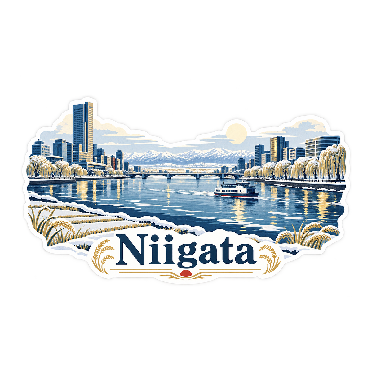 Niigata Snowy River Ferry Art Vinyl Decal Stickers