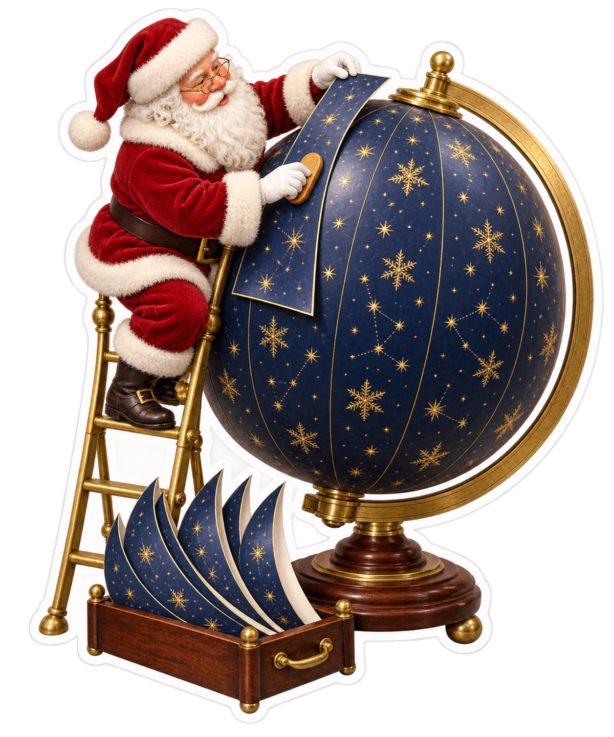 Santa Assembling Blue Star Globe Art Vinyl Decal Stickers