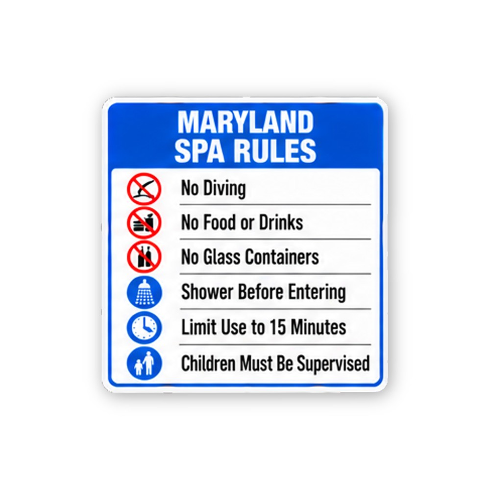 Blue Maryland Spa Rules Icon List Vinyl Decal Stickers