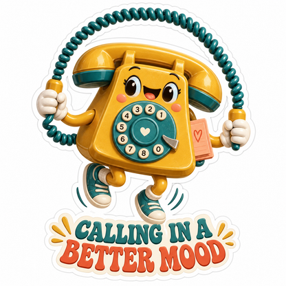 Yellow Telephone Skipping with Cord Art Vinyl Decal Stickers