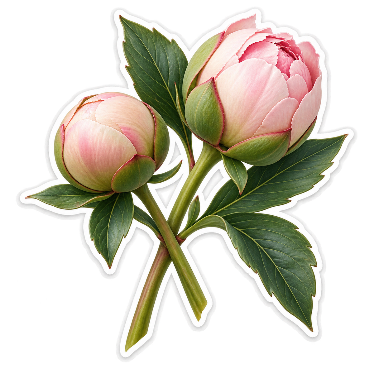 Pink Peony Bud Pair Art Vinyl Decal Stickers