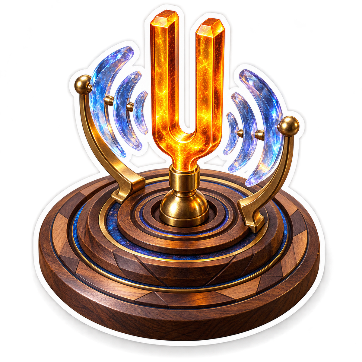 Golden Tuning Fork with Blue Sound Arcs Vinyl Decal Stickers