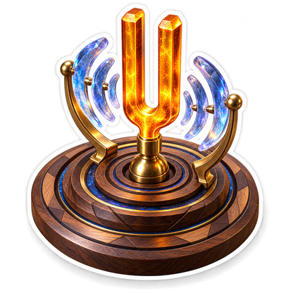 Golden Tuning Fork with Blue Sound Arcs Vinyl Decal Stickers
