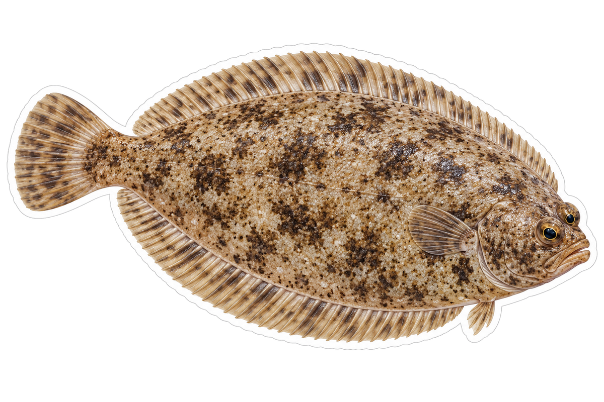 Mottled Brown Oval Sole Fish Art Vinyl Decal Stickers