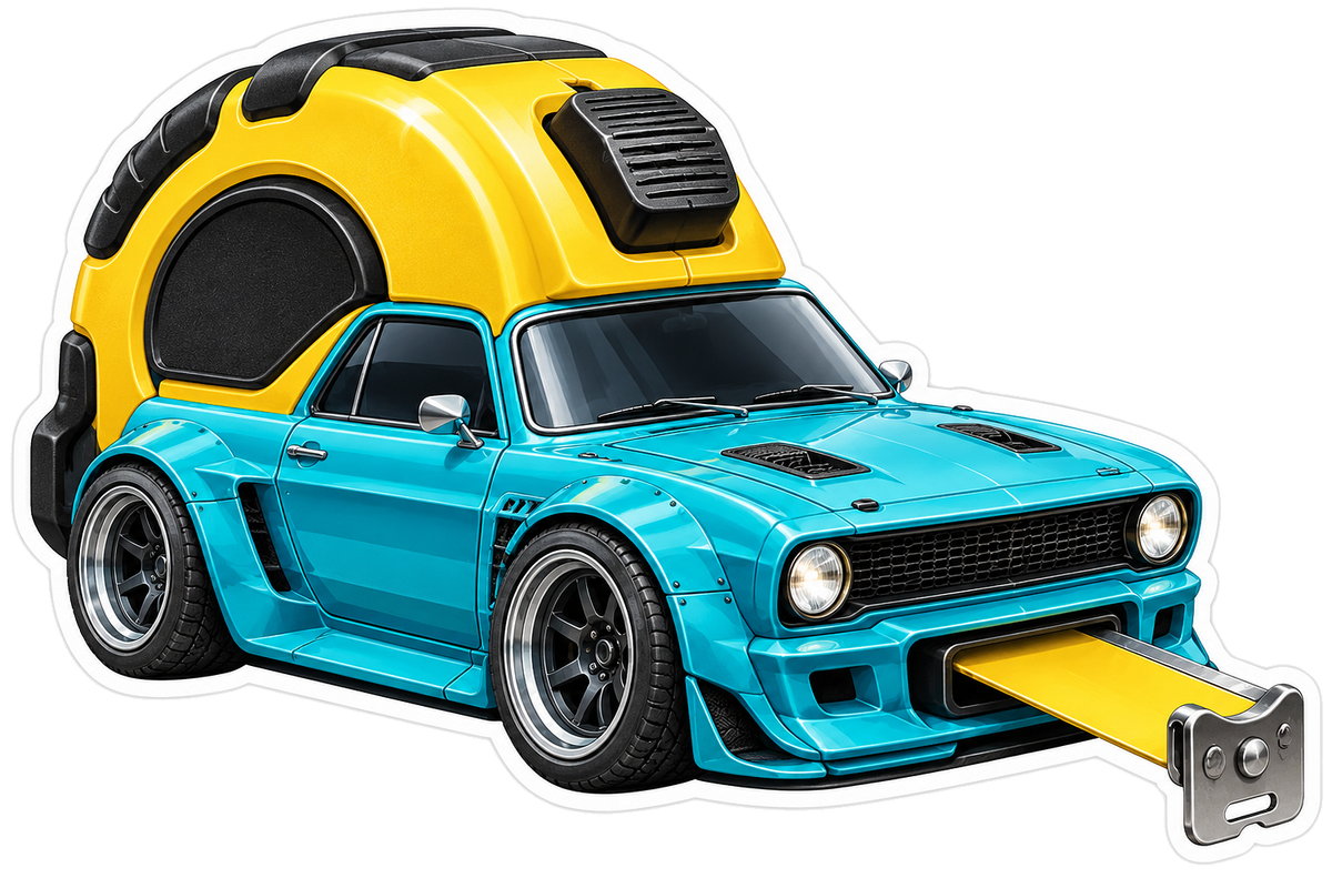 Teal Tape Measure Rally Car Art Vinyl Decal Stickers