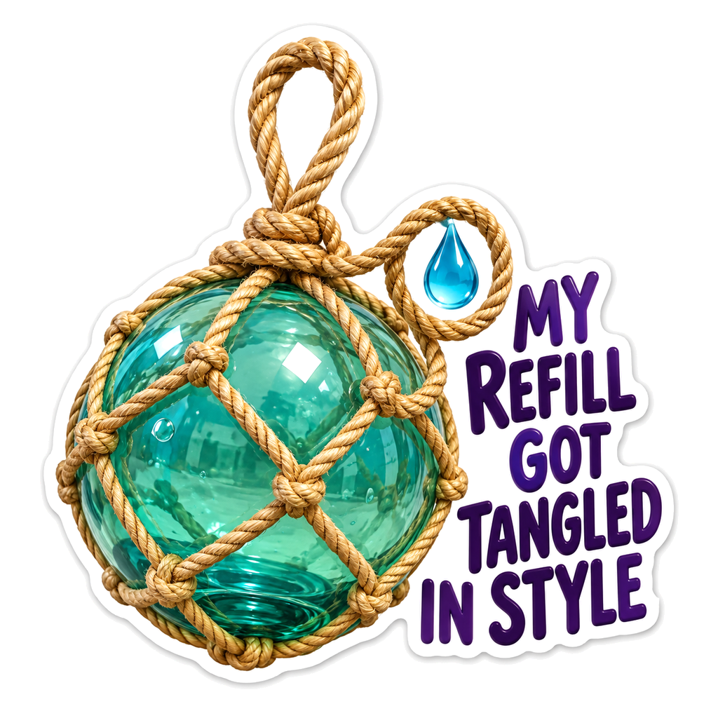 Turquoise Glass Float in Knotted Golden Rope Vinyl Decal Stickers