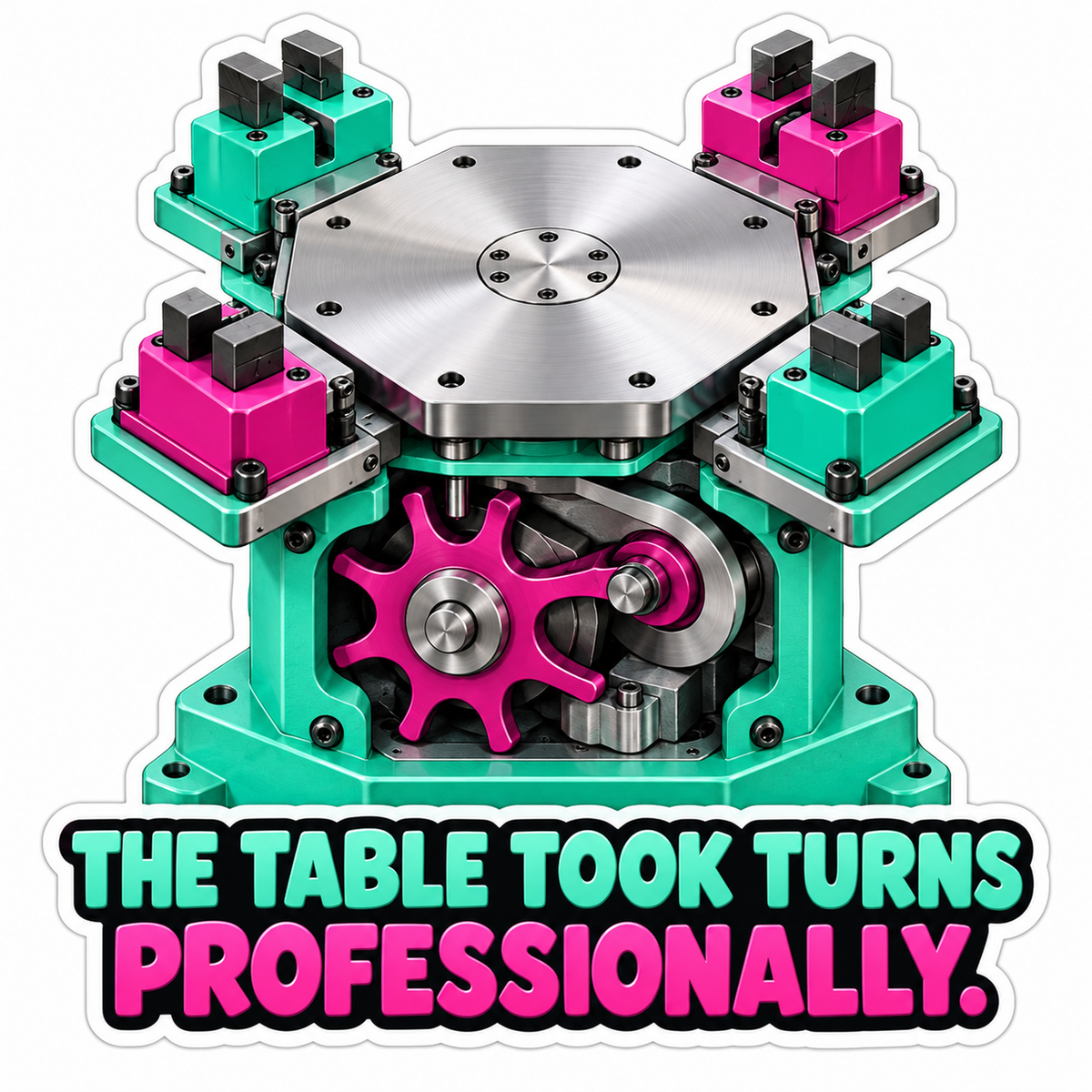 Teal Magenta Geared Round Table Art Vinyl Decal Stickers