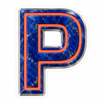 Blue Gold Stone Letter P with Coral Line Art Vinyl Decal Stickers