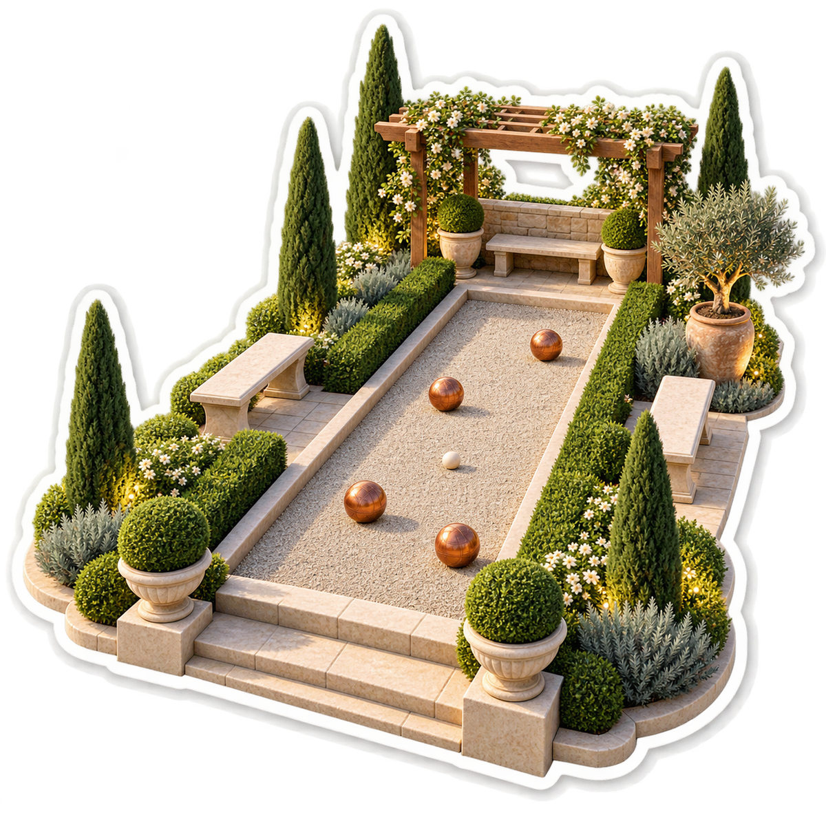 Golden Balls on Formal Garden Gravel Court Vinyl Decal Stickers