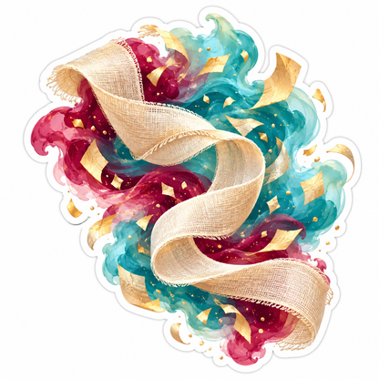 Cream Woven Ribbon Colorful Mist Art Vinyl Decal Stickers