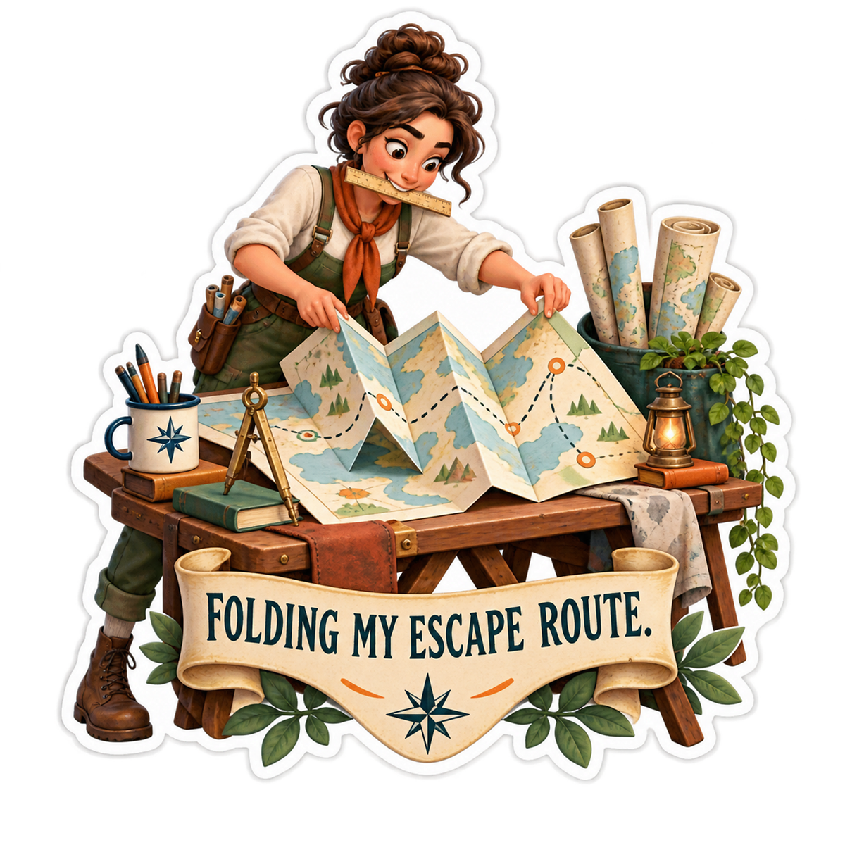 Woman Folding Map Adventure Art Vinyl Decal Stickers