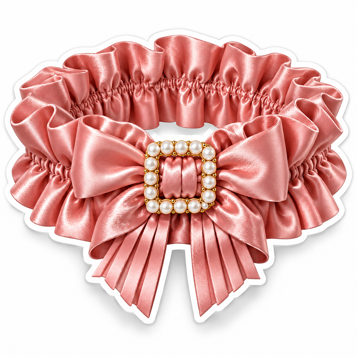 Pink Ruffled Ribbon Band with Pearl Buckle Vinyl Decal Stickers