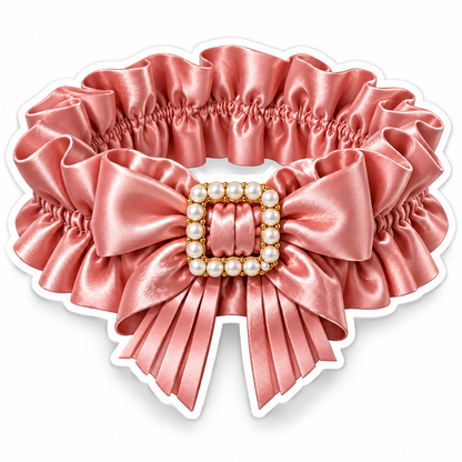 Pink Ruffled Ribbon Band with Pearl Buckle Vinyl Decal Stickers