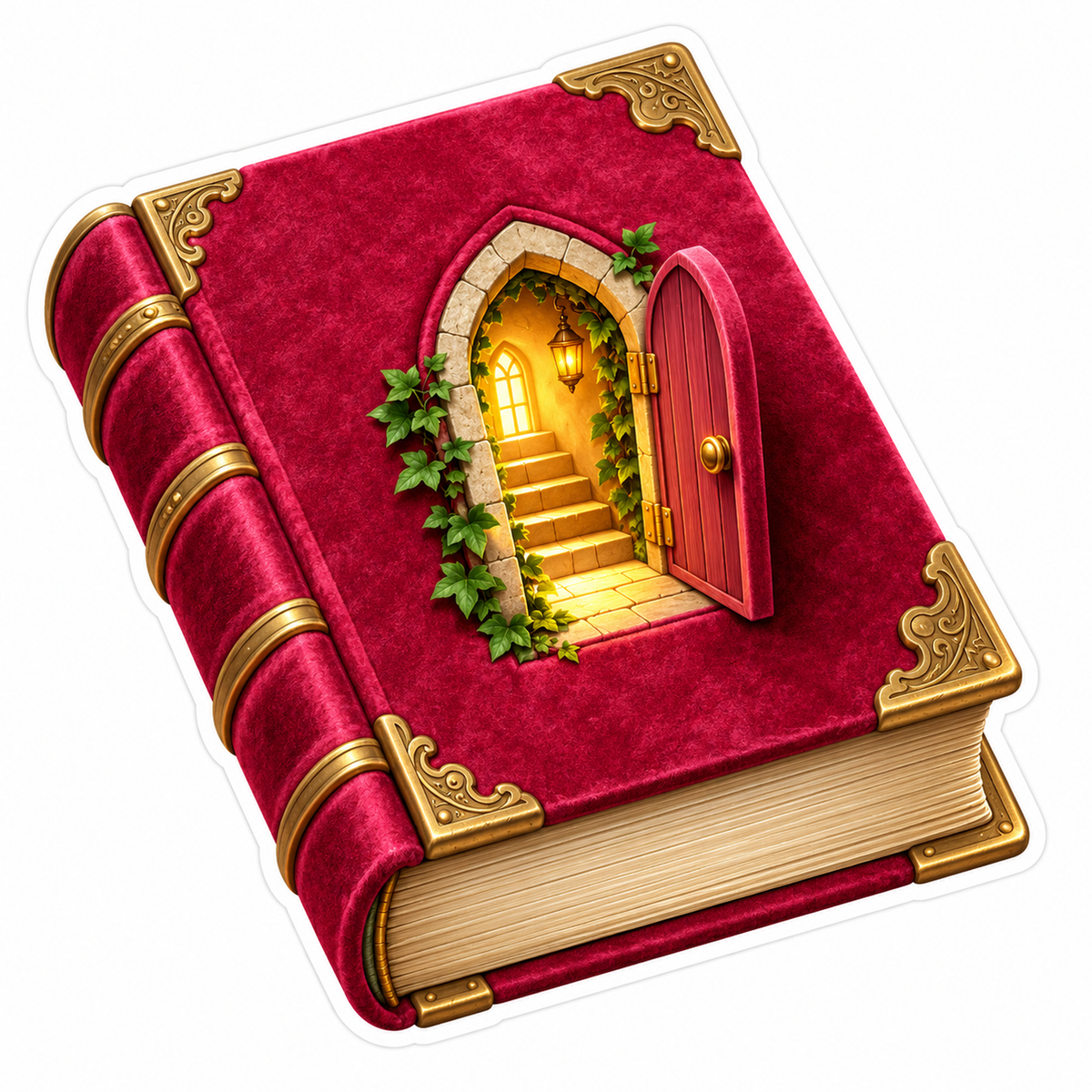 Rose Velvet Book with Glowing Doorway Portal Vinyl Decal Stickers
