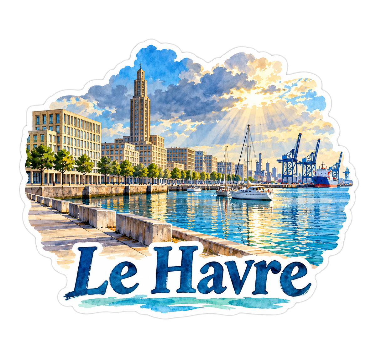 Le Havre Harbor Cranes and Modern Tower Vinyl Decal Stickers