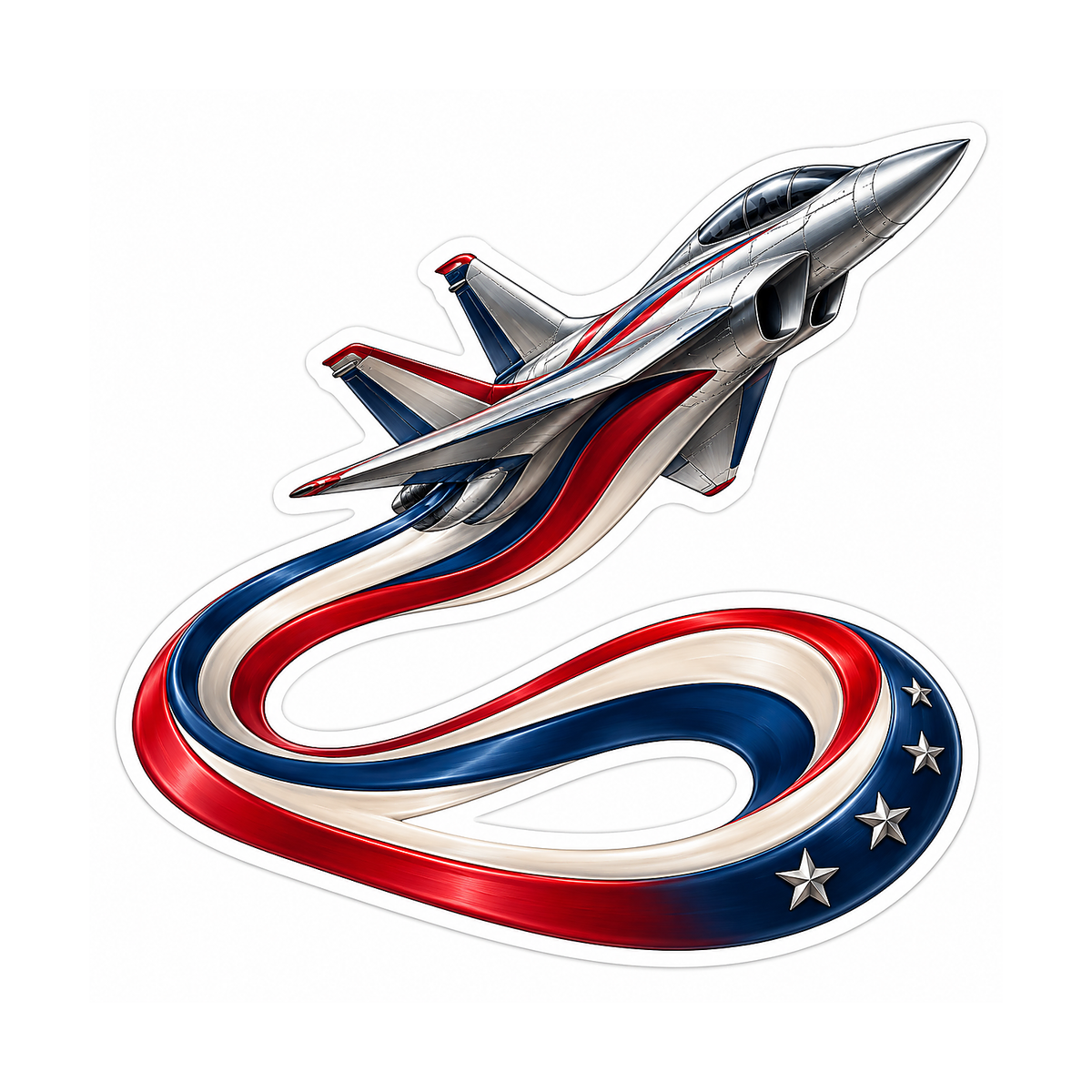 Silver Jet With Patriotic Ribbon Trail Vinyl Decal Stickers