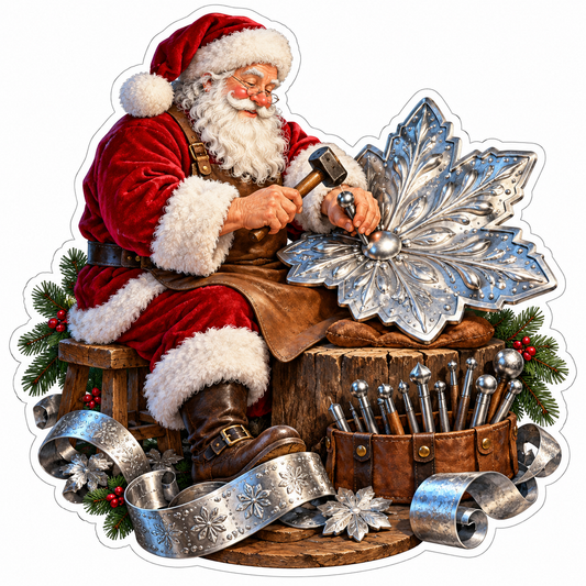 Santa Shaping Large Silver Leaf Ornament Vinyl Decal Stickers