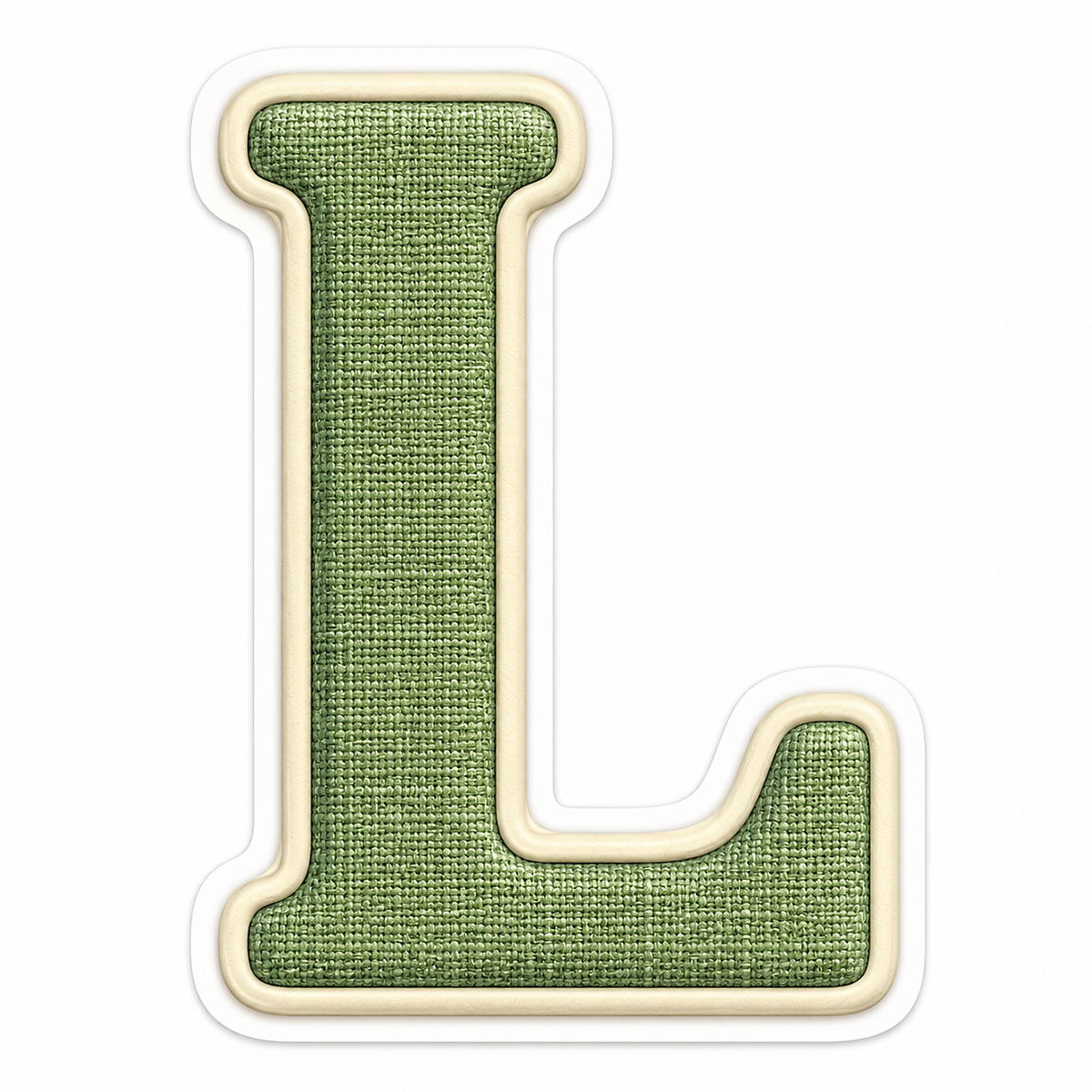 Sage Linen Texture Ivory Border Letter L Vinyl Decal Stickers