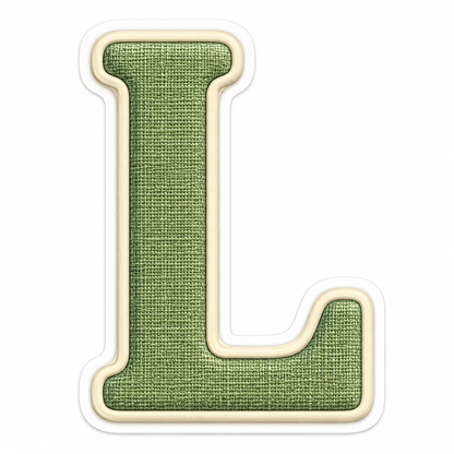 Sage Linen Texture Ivory Border Letter L Vinyl Decal Stickers