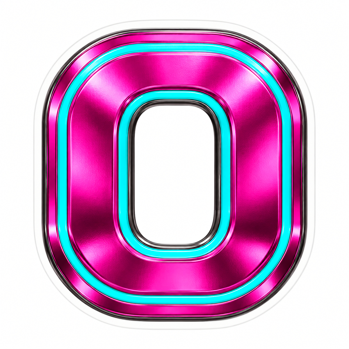 Fuchsia Metallic Letter O with Aqua Inlay Vinyl Decal Stickers