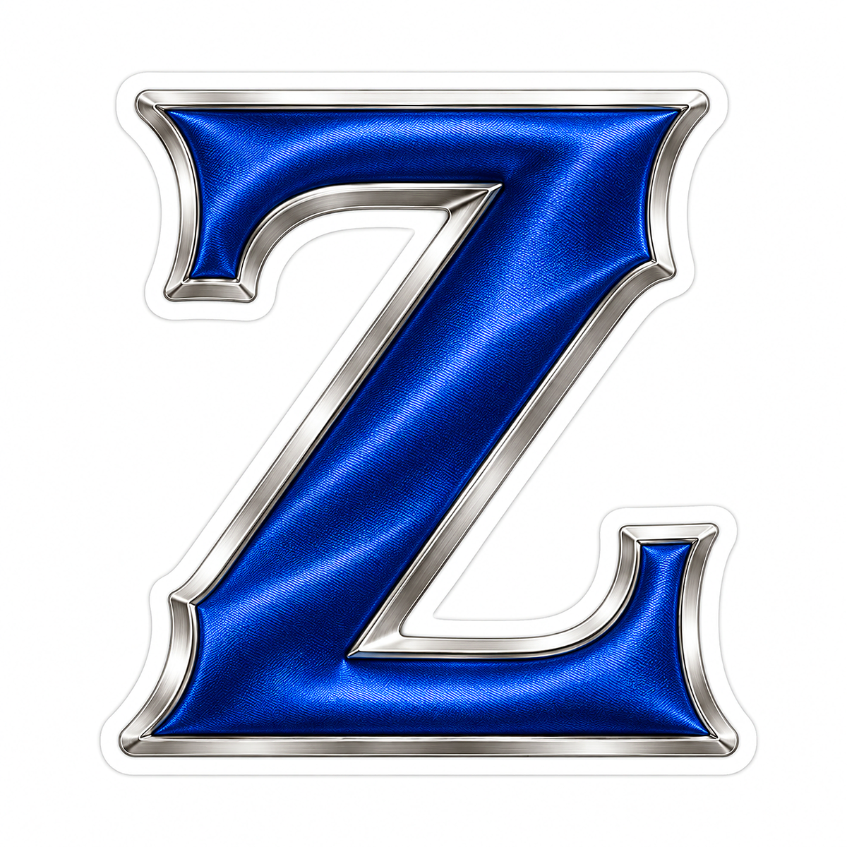 Royal Blue Satin Silver Border Letter Z Vinyl Decal Stickers