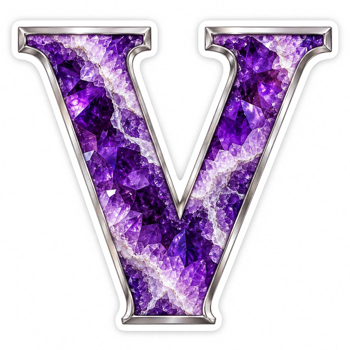 Purple Geode Letter V with Silver Edge Art Vinyl Decal Stickers