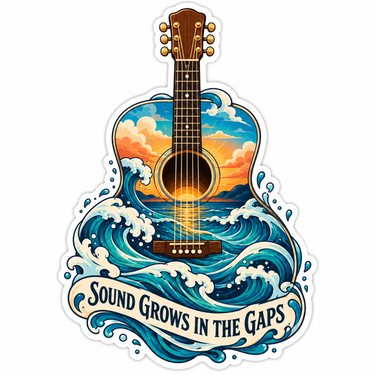 Sound Grows in the Gaps Ocean Guitar Vinyl Decal Stickers
