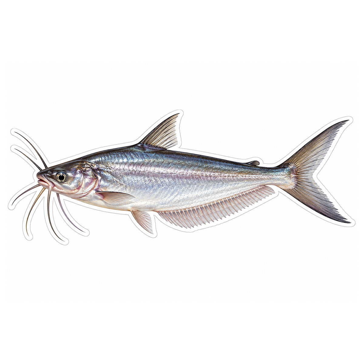 Silver Catfish with Long Whiskers Vinyl Decal Stickers