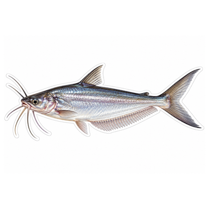 Silver Catfish with Long Whiskers Vinyl Decal Stickers