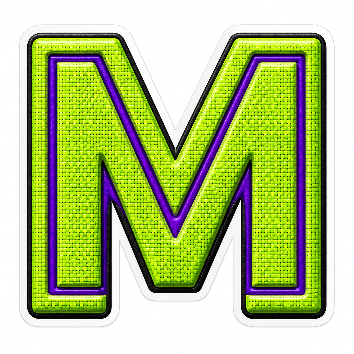 Lime Mesh Letter M with Purple Edge Art Vinyl Decal Stickers