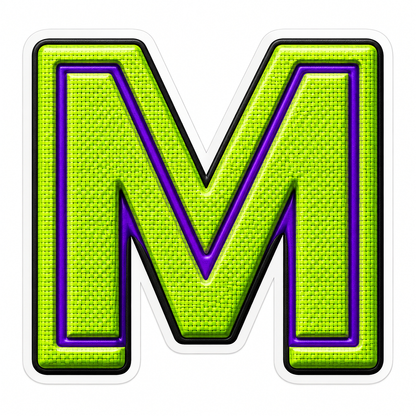 Lime Mesh Letter M with Purple Edge Art Vinyl Decal Stickers