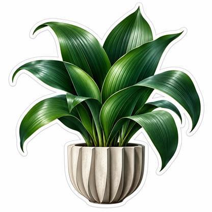 Lush Green Plant in Fluted Silver Pot Vinyl Decal Stickers
