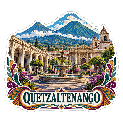 Quetzaltenango Plaza and Volcanoes Art Vinyl Decal Stickers