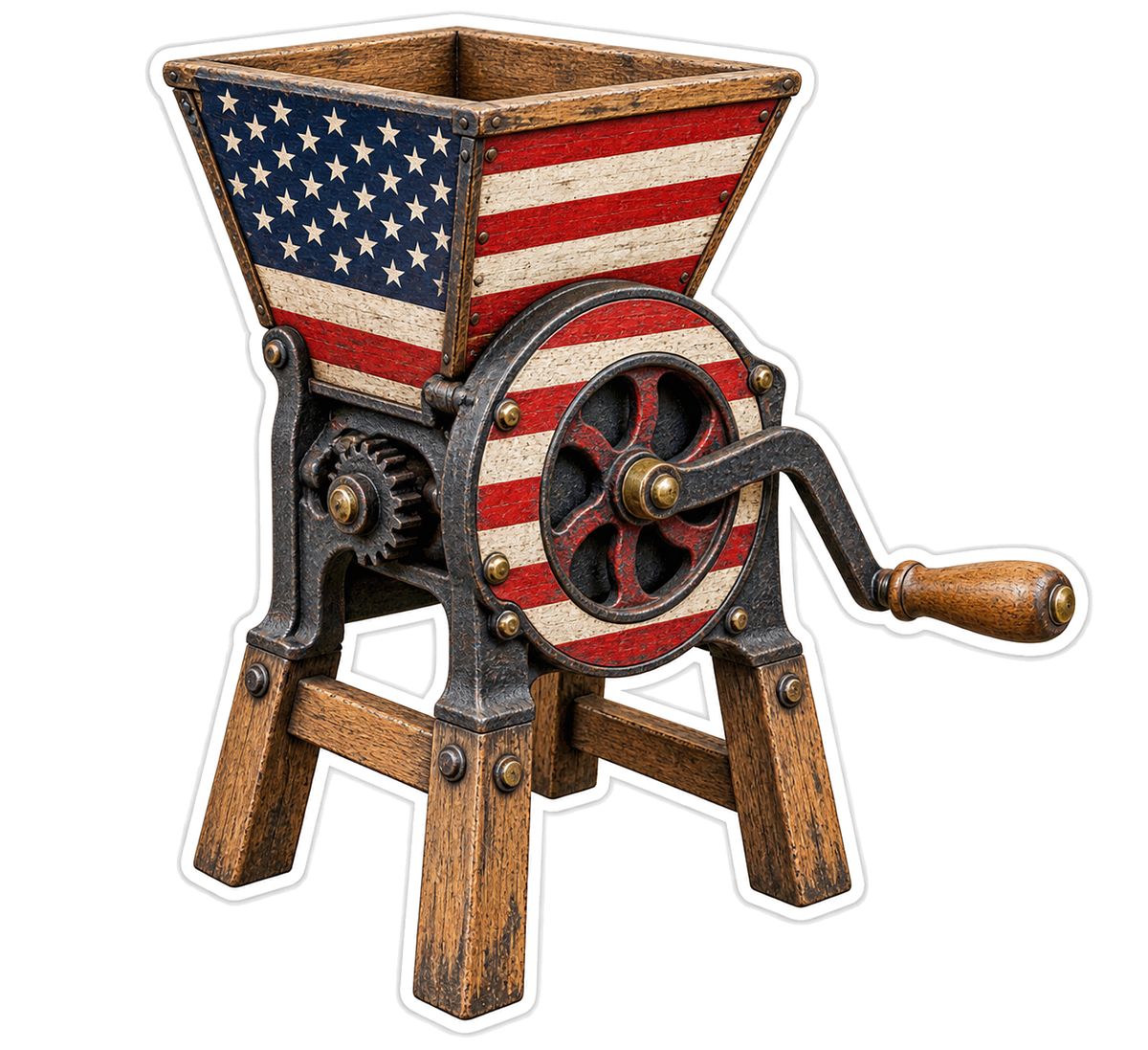 USA Flag Hand Crank Corn Sheller Art Vinyl Decal Stickers