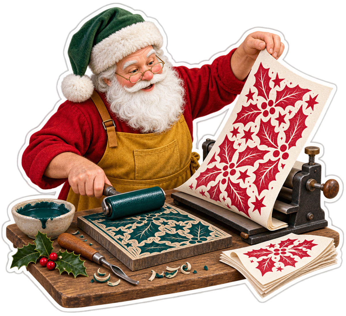 Santa Printing Floral Gift Wrap Art Vinyl Decal Stickers
