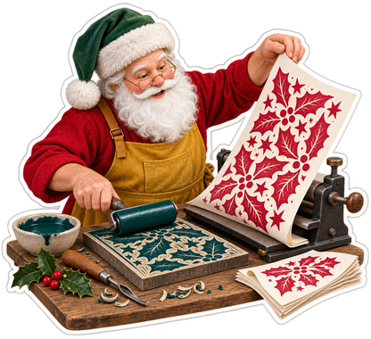 Santa Printing Floral Gift Wrap Art Vinyl Decal Stickers