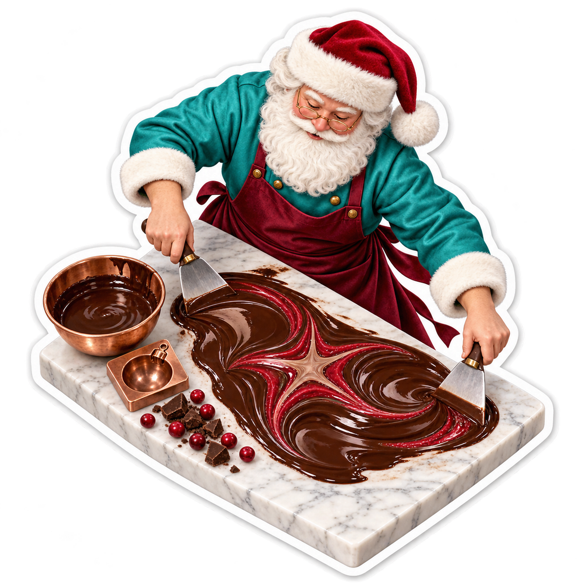 Santa Swirling Chocolate and Red Berries Art Vinyl Decal Stickers