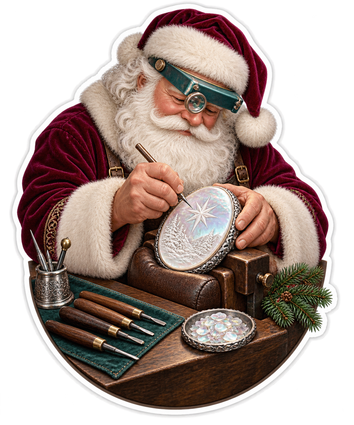 Santa Carving Pearl Snowflake Art Vinyl Decal Stickers
