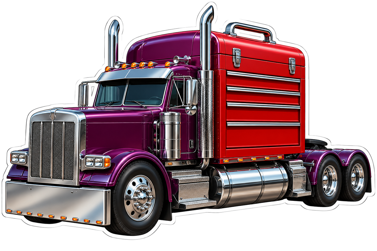 Purple Semi Truck Red Tool Chest Art Vinyl Decal Stickers