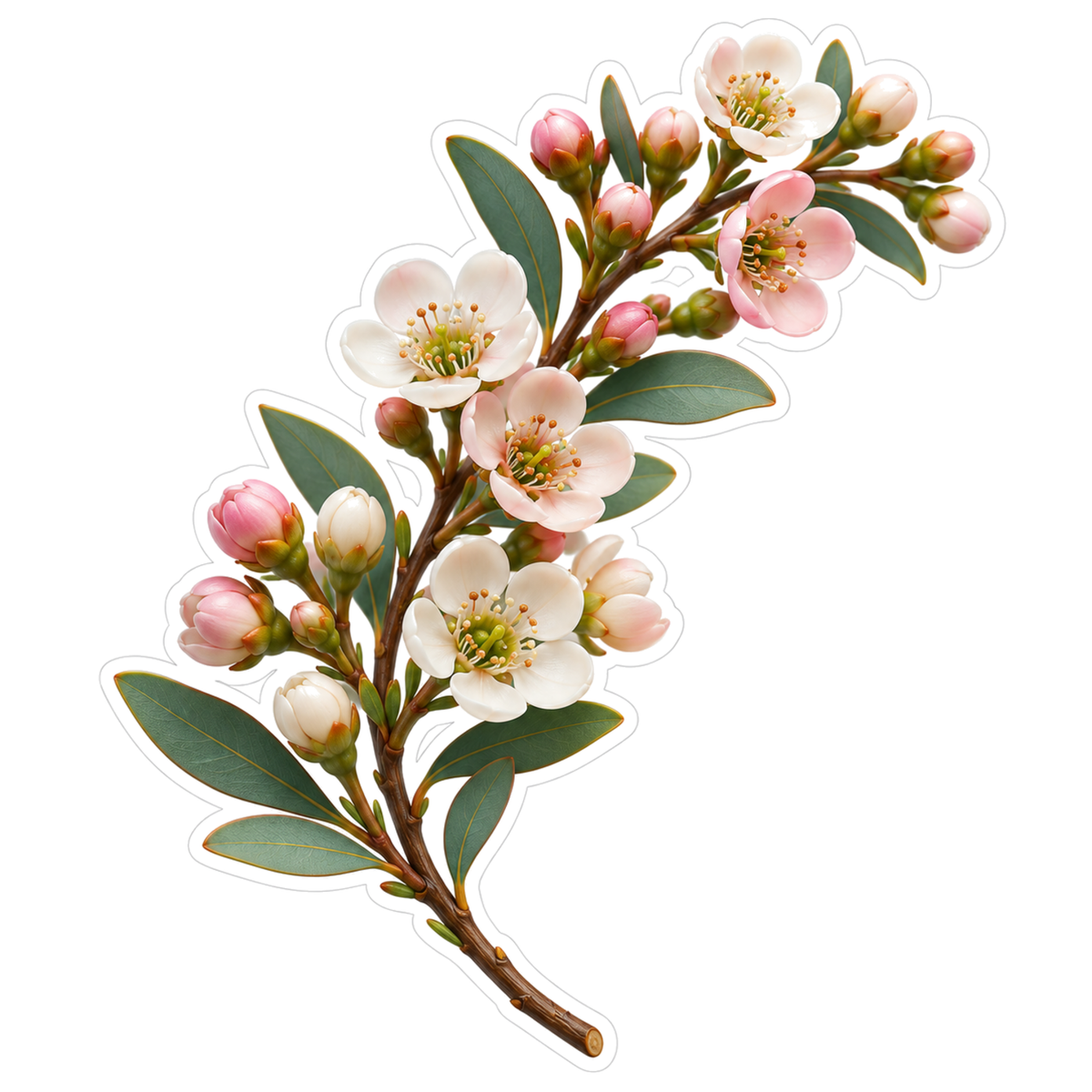 Pale Pink Waxflower Branch Art Vinyl Decal Stickers