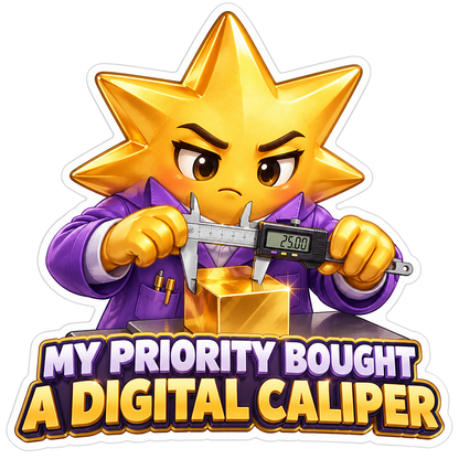 Gold Star Character Measuring a Gold Block Vinyl Decal Stickers
